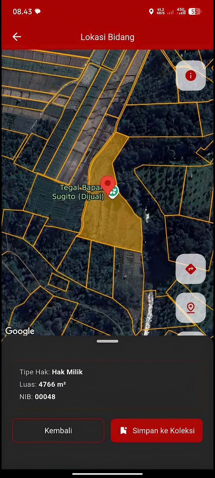 Lokasi tanah di Tajinan Malang